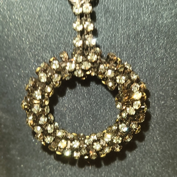 Long Black & Rhinestone Circle Necklace - Picture 2 of 3